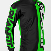 Black and neon green long-sleeve athletic jersey.