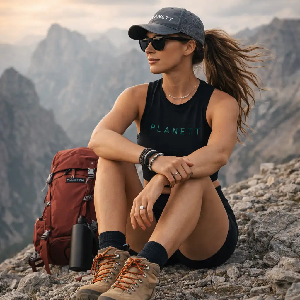 A dark gray baseball cap with the word ’planett’ embroidered in white across the front.