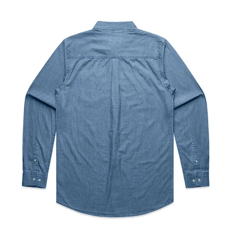 Blue denim long-sleeved shirt.