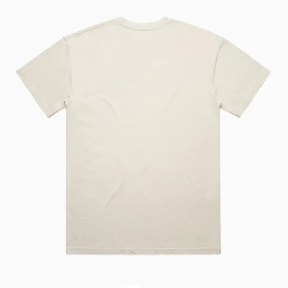 Beige short-sleeved t-shirt.