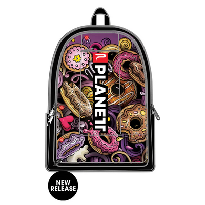 Donut-themed backpack.