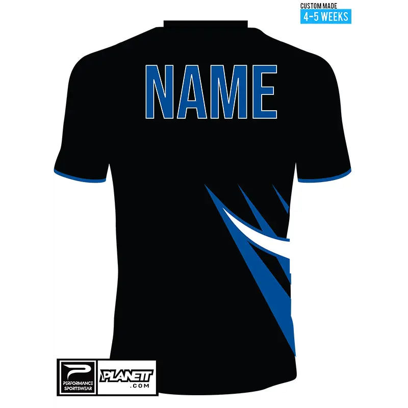 Black and blue custom-made t-shirt.