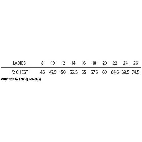 Ladies’ clothing size chart.