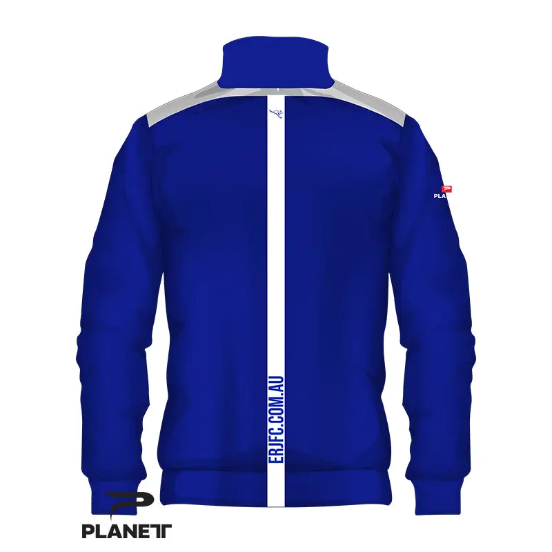 Blue and white track jacket.
