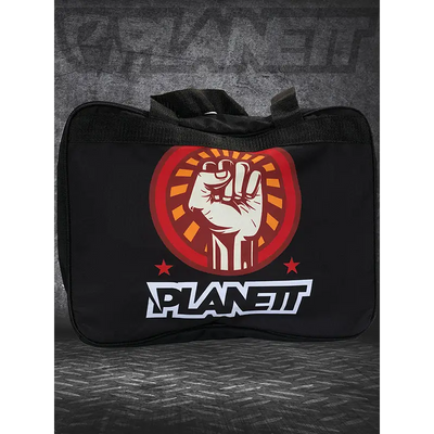 Black bag with fist logo.