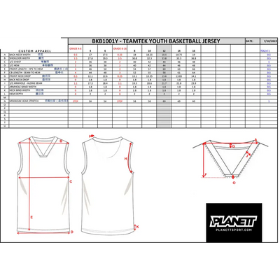 Teamtek youth basketball jersey sizing chart.