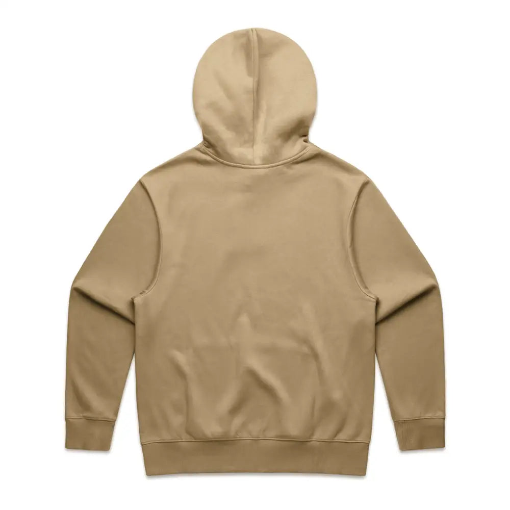 Tan hooded sweatshirt.