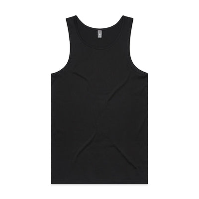 Black tank top with scoop neck and ribbed hem, made of cotton blend material.