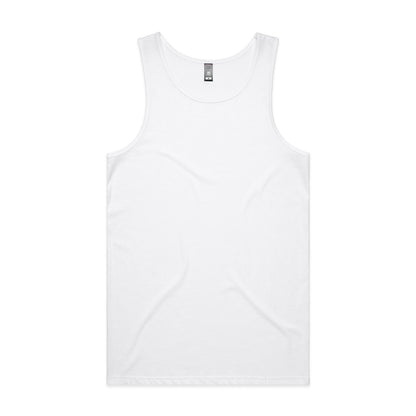 White sleeveless tank top with scoop neckline and ribbed hem, likely made of cotton or polyester blend.