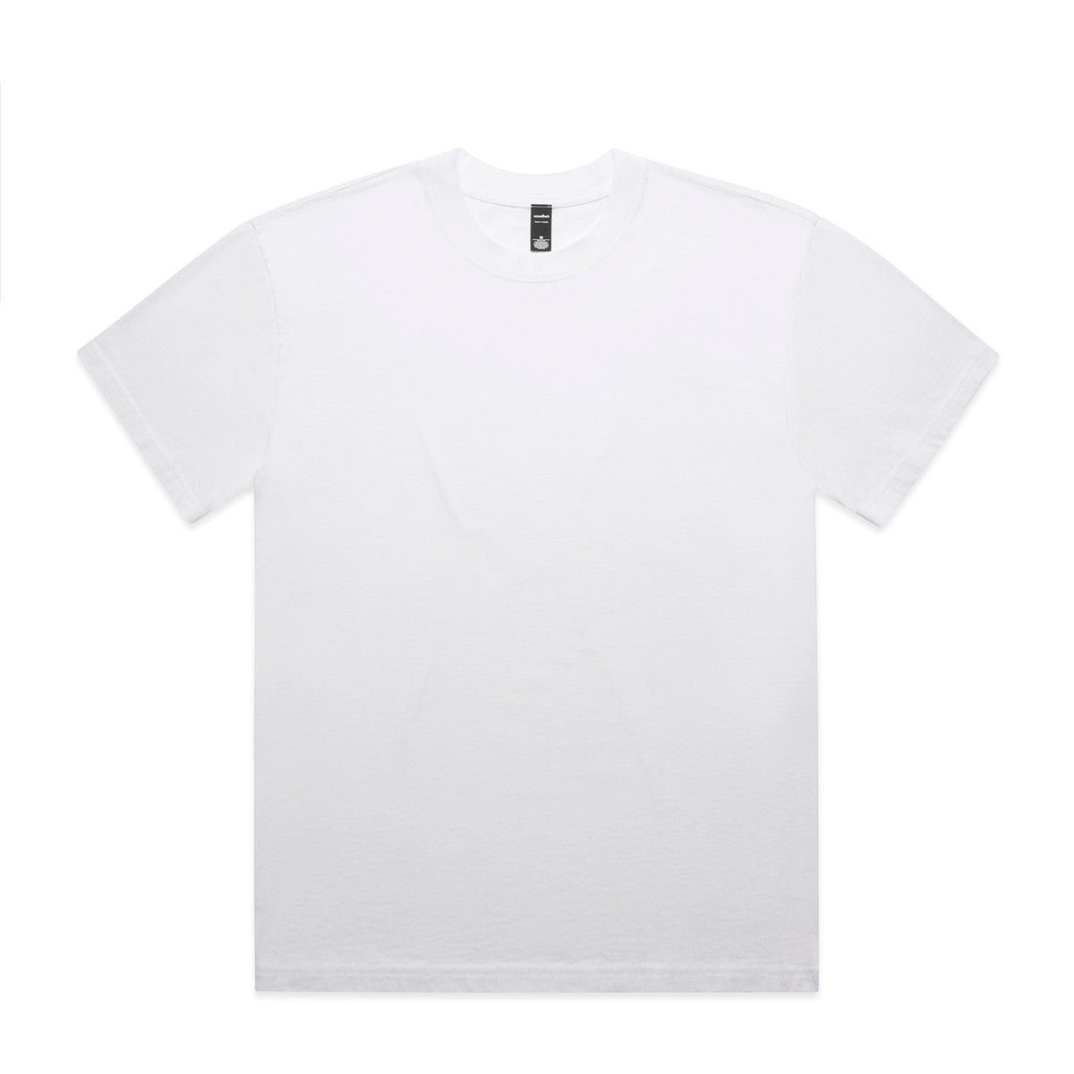 White plain t-shirt with short sleeves and crew neck.