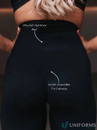 Black leggings with high-waist and invisible scrunch-bum design, ultra-soft material.