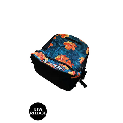 Floral patterned backpack.