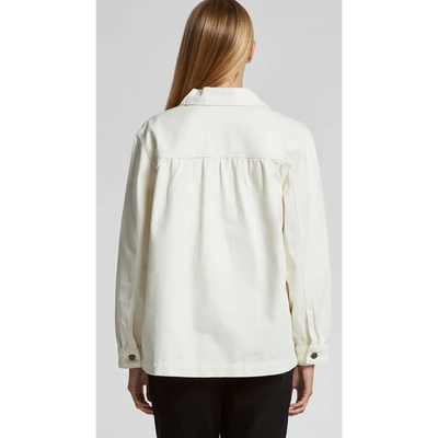 Woman’s off-white collared jacket.