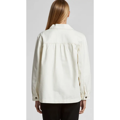 Woman’s off-white collared jacket.