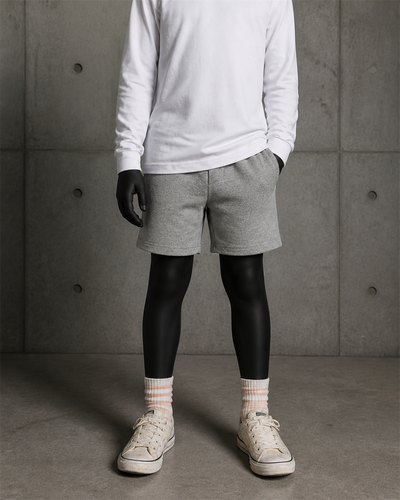 Kids Stadium Shorts 3025 blank product on dark industrial concrete background