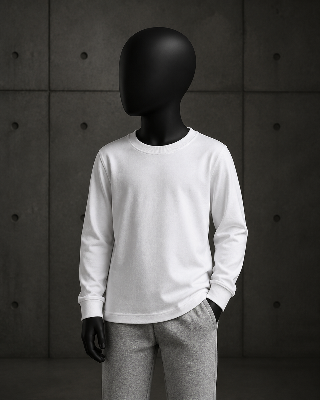 Kids Staple L/S Tee 3007 blank product on dark industrial concrete background