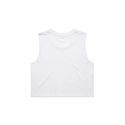 White sleeveless crop top with a simple, clean design.