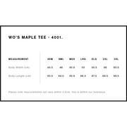 Women’s t-shirt size chart.