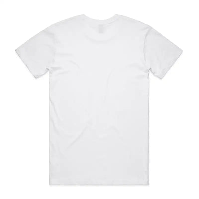 White short-sleeved t-shirt.