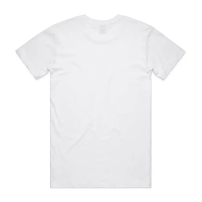 White short-sleeved t-shirt.