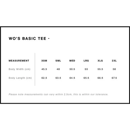 T-shirt size chart.