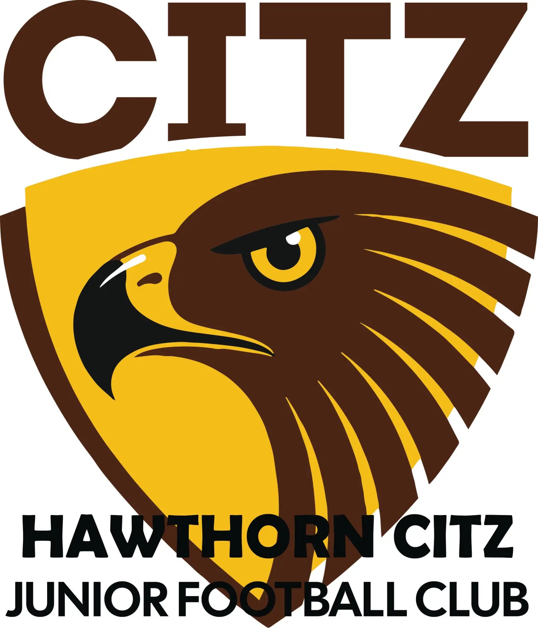 The logo features a stylized hawk’s head in brown and yellow, set within a shield design.