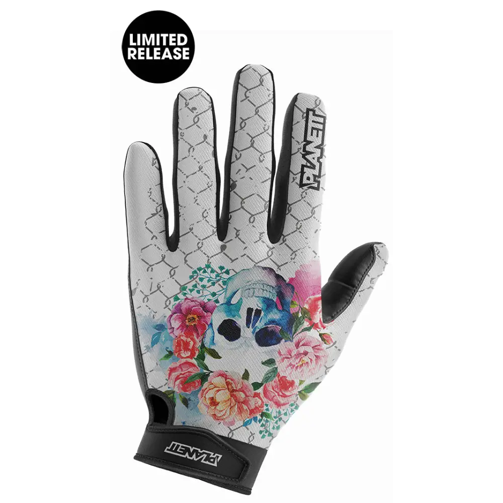 Floral skull cycling glove.