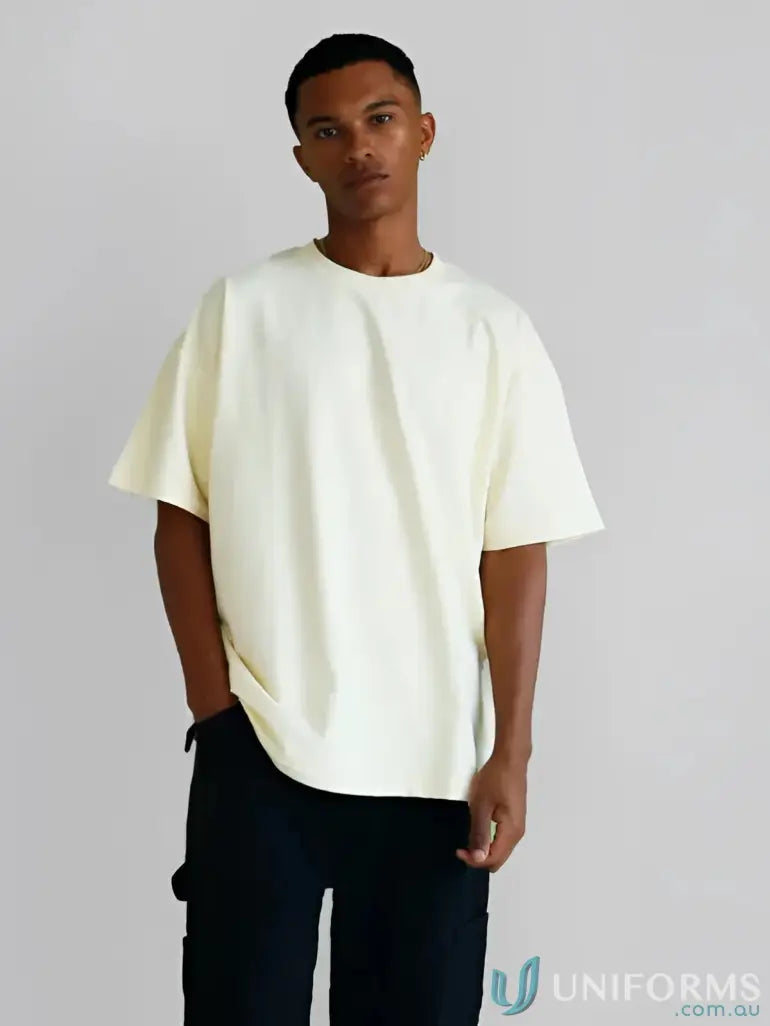 Cream oversized t-shirt with short sleeves and a relaxed fit.