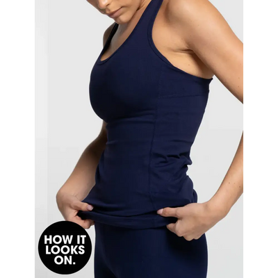 Navy blue athletic tank top.