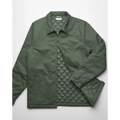 Olive green quilted jacket.