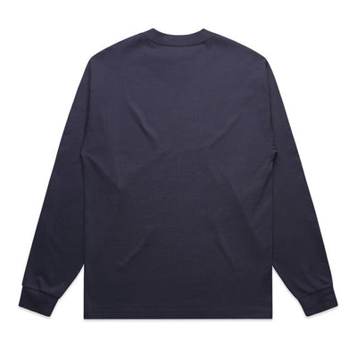 Navy blue long-sleeved t-shirt with a crew neck and ribbed cuffs.