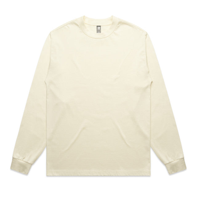 Cream-colored long-sleeved t-shirt with rolled cuffs and a crew neck.