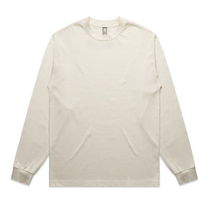 Cream-colored long-sleeved t-shirt with ribbed cuffs and hem, likely made of cotton or polyester blend.