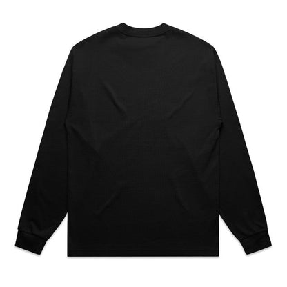 Black long-sleeved t-shirt with a crew neck and ribbed cuffs.