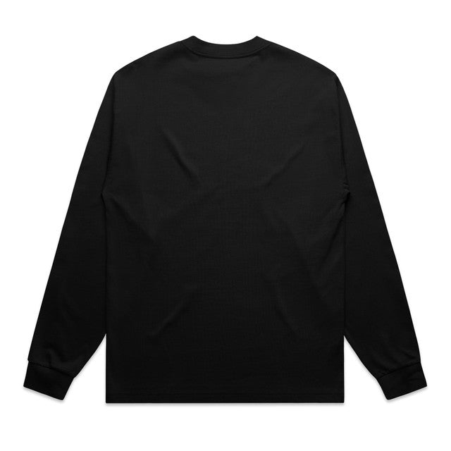 Black long-sleeved t-shirt with a crew neck and ribbed cuffs.