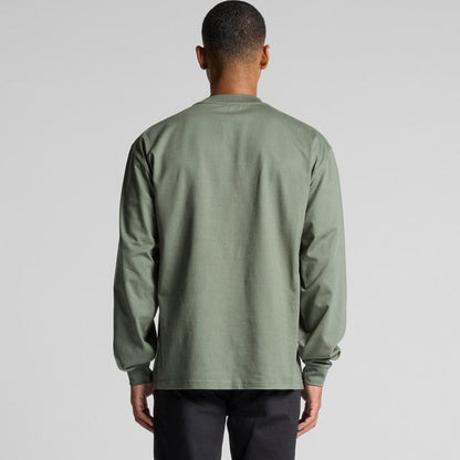 Olive green long-sleeved shirt with a pocket and ribbed neckline, likely made of cotton or polyester blend.