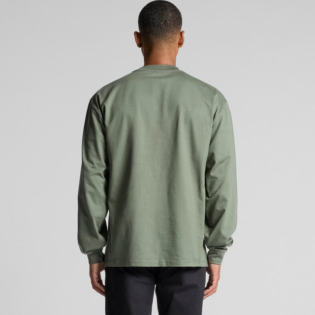 Olive green long-sleeved shirt with a pocket and ribbed neckline, likely made of cotton or polyester blend.