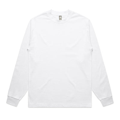 White long-sleeved t-shirt with ribbed cuffs and hem, likely made of cotton or polyester.