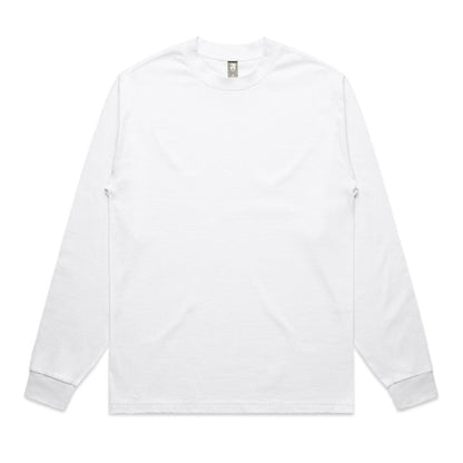 White long-sleeved t-shirt with ribbed cuffs and hem, likely made of cotton or polyester.