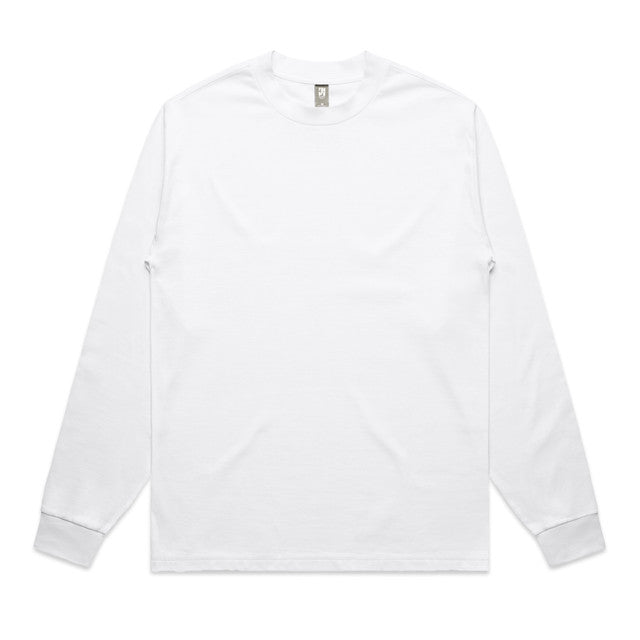 White long-sleeved t-shirt with ribbed cuffs and hem, likely made of cotton or polyester.