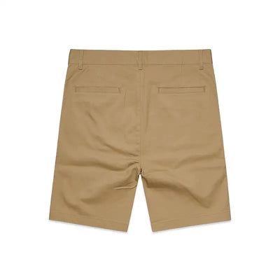 Khaki-colored chino shorts.