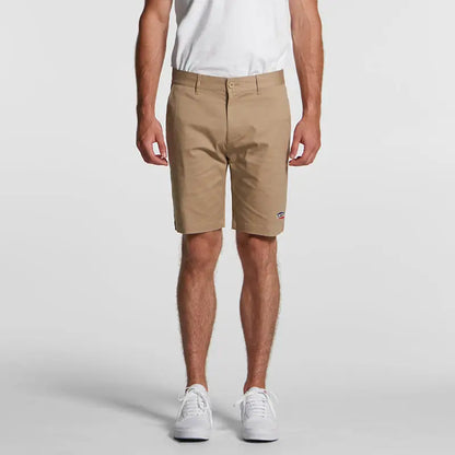 Khaki-colored shorts.