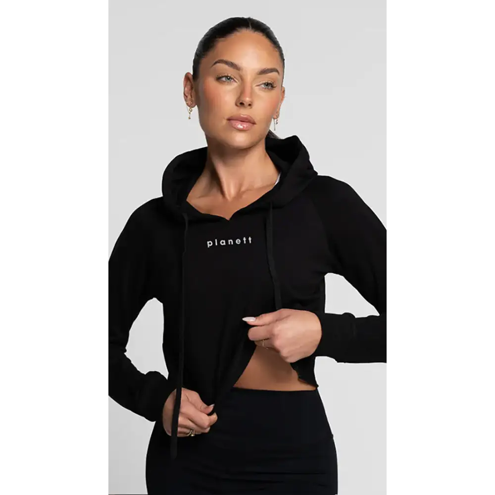 Black cropped hoodie.