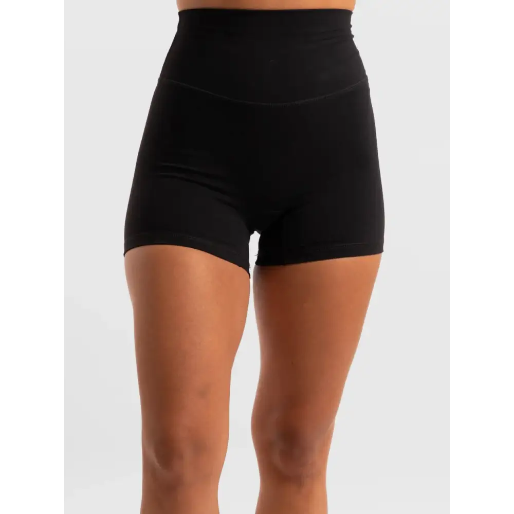 Black high-waisted shorts.