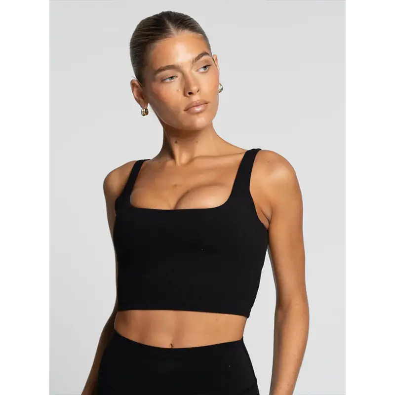 Black square-neck crop top.