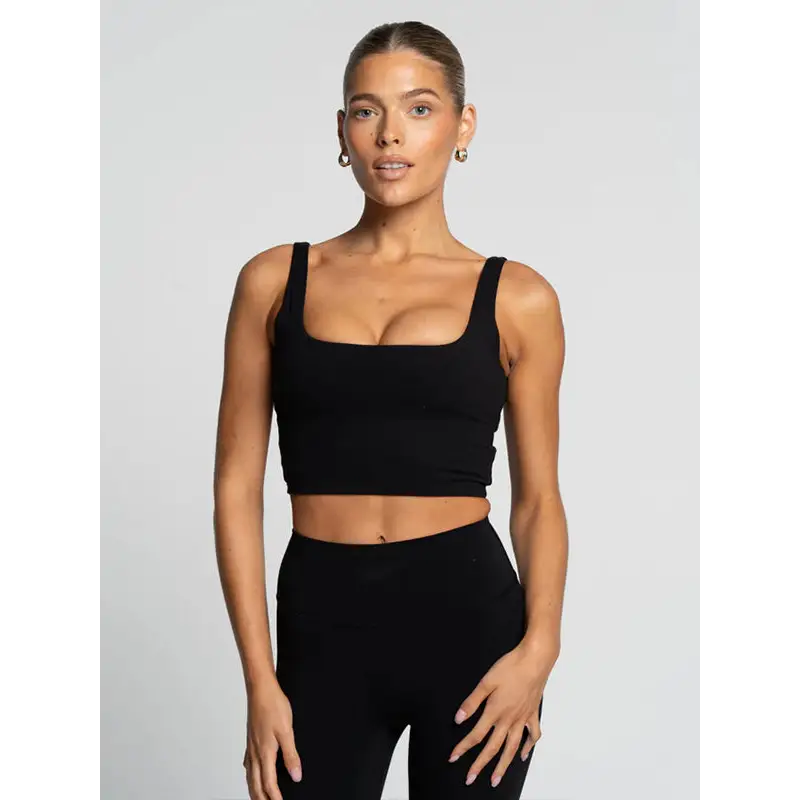 Black square-neck crop top.