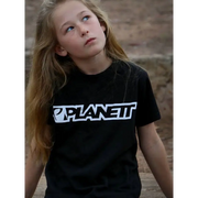 Black t-shirt with white logo.
