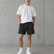 Relax Faded Track Shorts 5939 in faded black on model