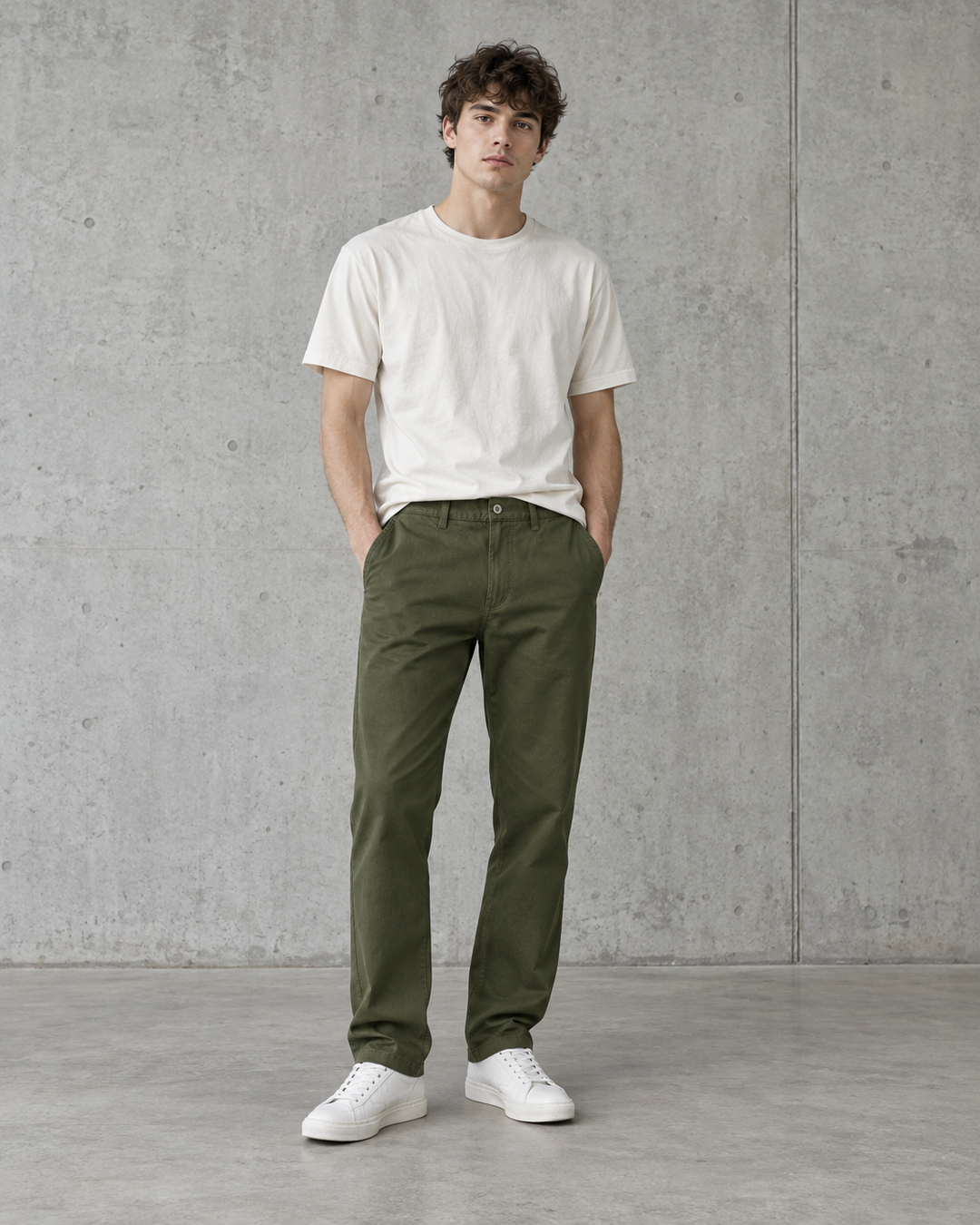 Straight Pants 5930 in army green on male model