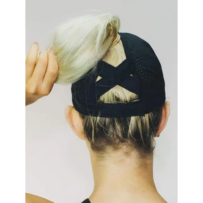 Black criss-cross ponytail baseball cap.